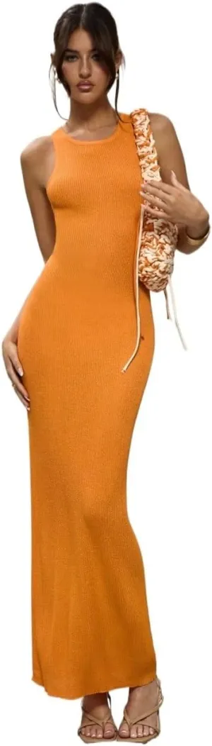 Women 2024 Casual Sweater Dress Ribbed Knit Maxi Dress