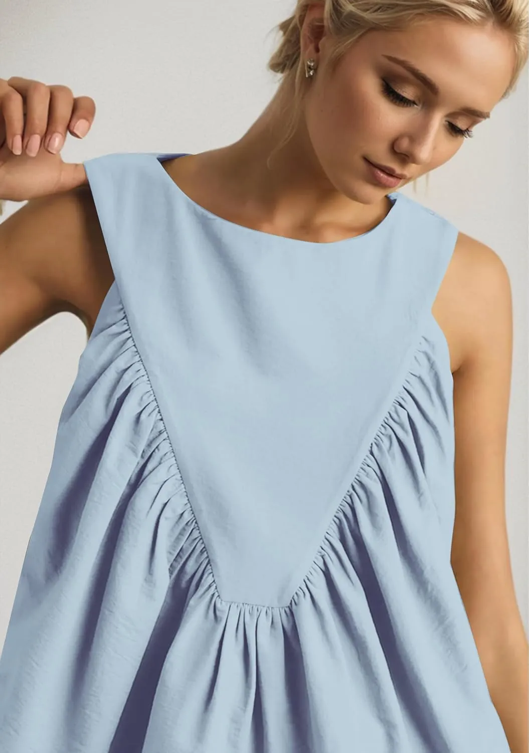 Women Babydoll Peplum Tank Tops Sleeveless Smocked Shirt Top Ruffle Hem Loose Fit Ruched Top Summer Shirred Tops