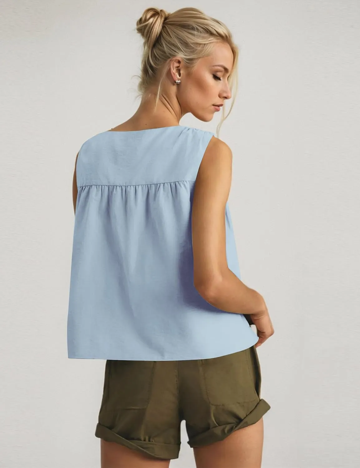 Women Babydoll Peplum Tank Tops Sleeveless Smocked Shirt Top Ruffle Hem Loose Fit Ruched Top Summer Shirred Tops
