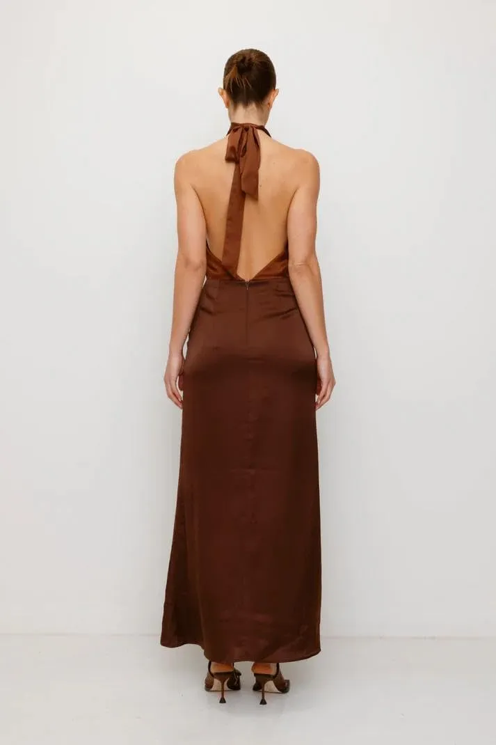 Women Halter Satin Maxi Dress Backless Sleeveless V Neck Tie Cocktail Dress Elegant Silk Wedding Guest Dresses