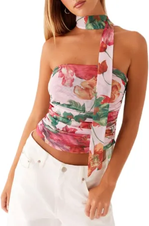 Women Leopard Tube Top Mesh Ruched Strapless Crop Top Sexy Cheetah Print Backless Bandeau Tank Top with Scarf