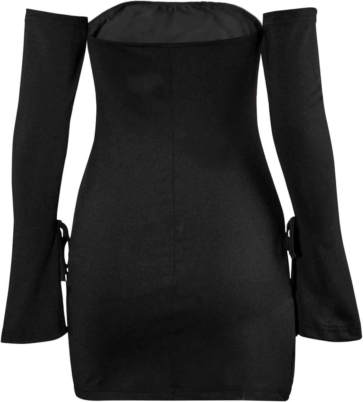 Women Sexy Off Shoulder Bodycon Mini Dress Side Slit Long Sleeve Tube Neck Night Club Party Dress