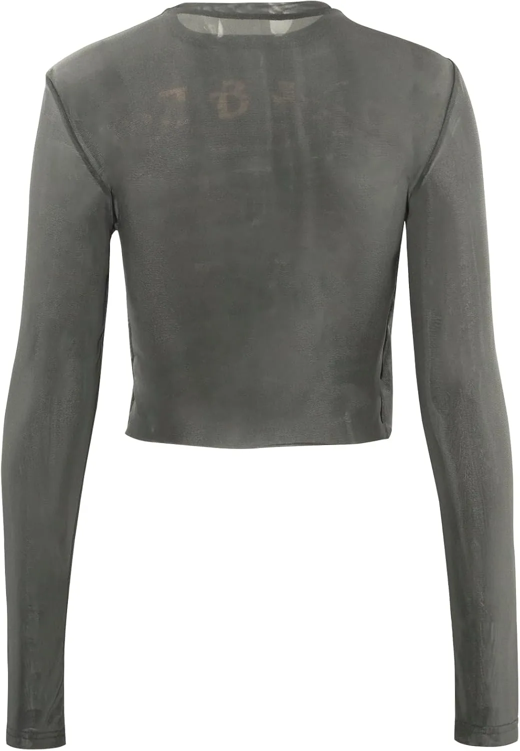 Women Sexy Sheer Mesh See Through Graphic Crop Top Long Sleeve Cut Out Tee Club Outfits