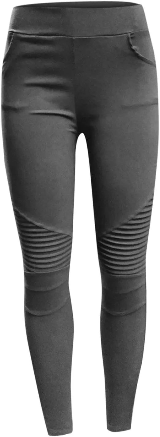 Women Skinny Tapered Pants Stretchy Cargo Style Crop Pants Motorcycle Biker Style Texture Vintage Slim Fit Pants