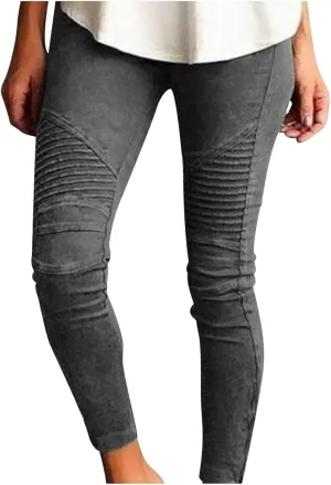 Women Skinny Tapered Pants Stretchy Cargo Style Crop Pants Motorcycle Biker Style Texture Vintage Slim Fit Pants
