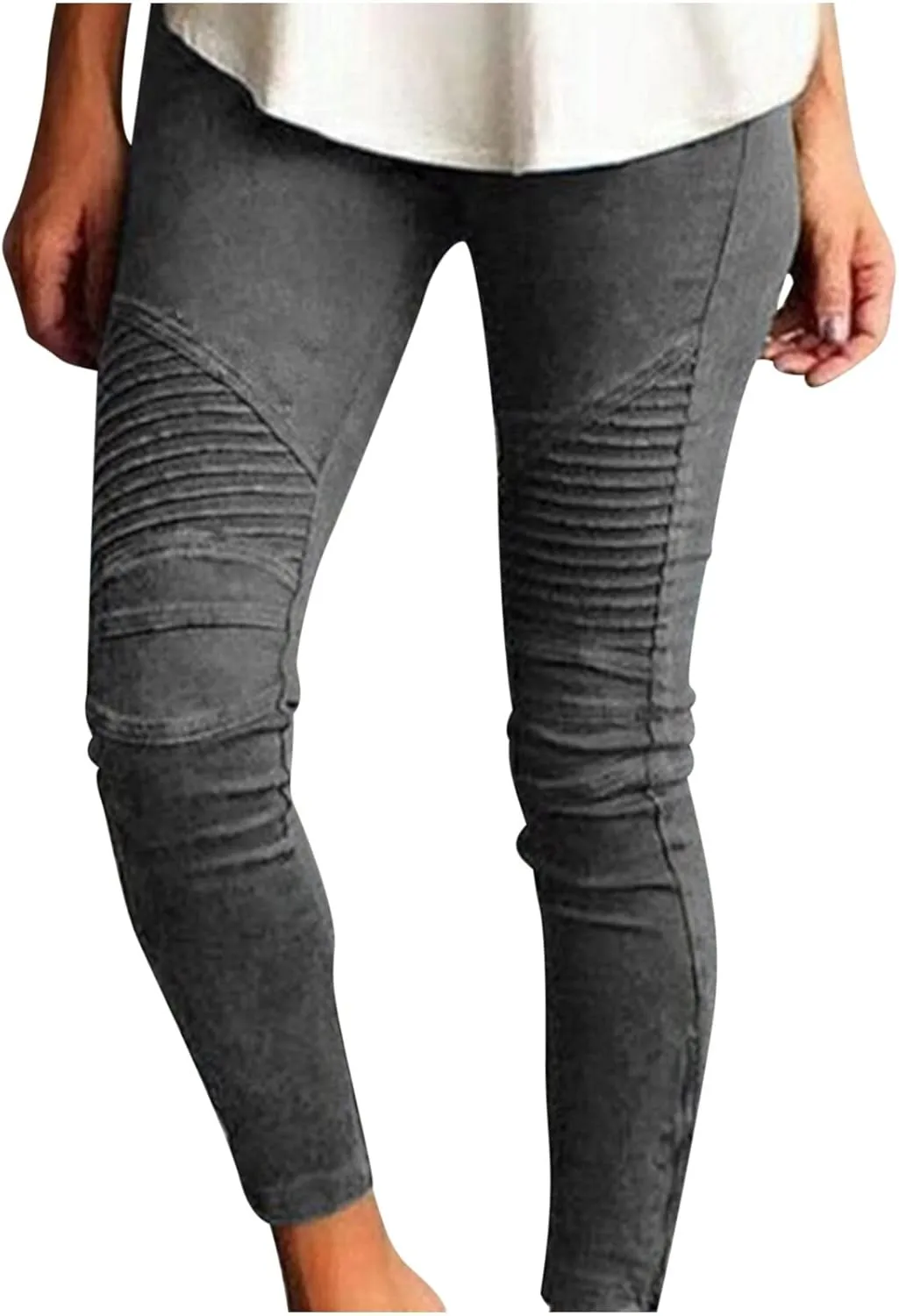 Women Skinny Tapered Pants Stretchy Cargo Style Crop Pants Motorcycle Biker Style Texture Vintage Slim Fit Pants