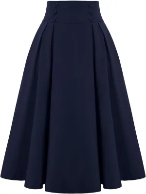Women Vintage Skirt High Waist Pleated Skirt Midi A-Line Skirts 2025 Fashion Flared Long Skirts Daily Wear
