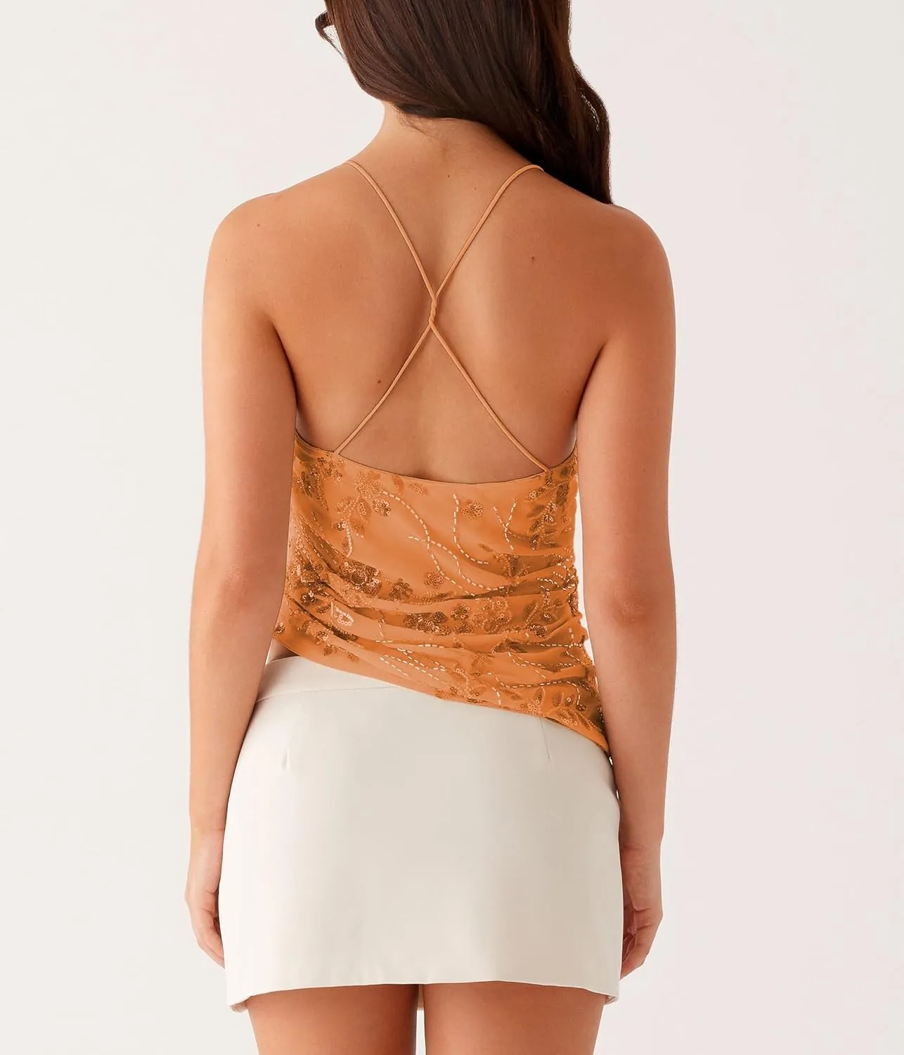 Women Y2K Sequin Cami Top Pearl Rhinestone Sleeveless Tank Top Sparkle Glitter Backless Crop Top Going Out