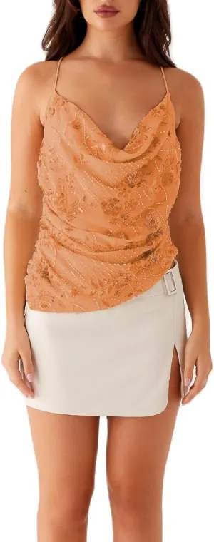 Women Y2K Sequin Cami Top Pearl Rhinestone Sleeveless Tank Top Sparkle Glitter Backless Crop Top Going Out