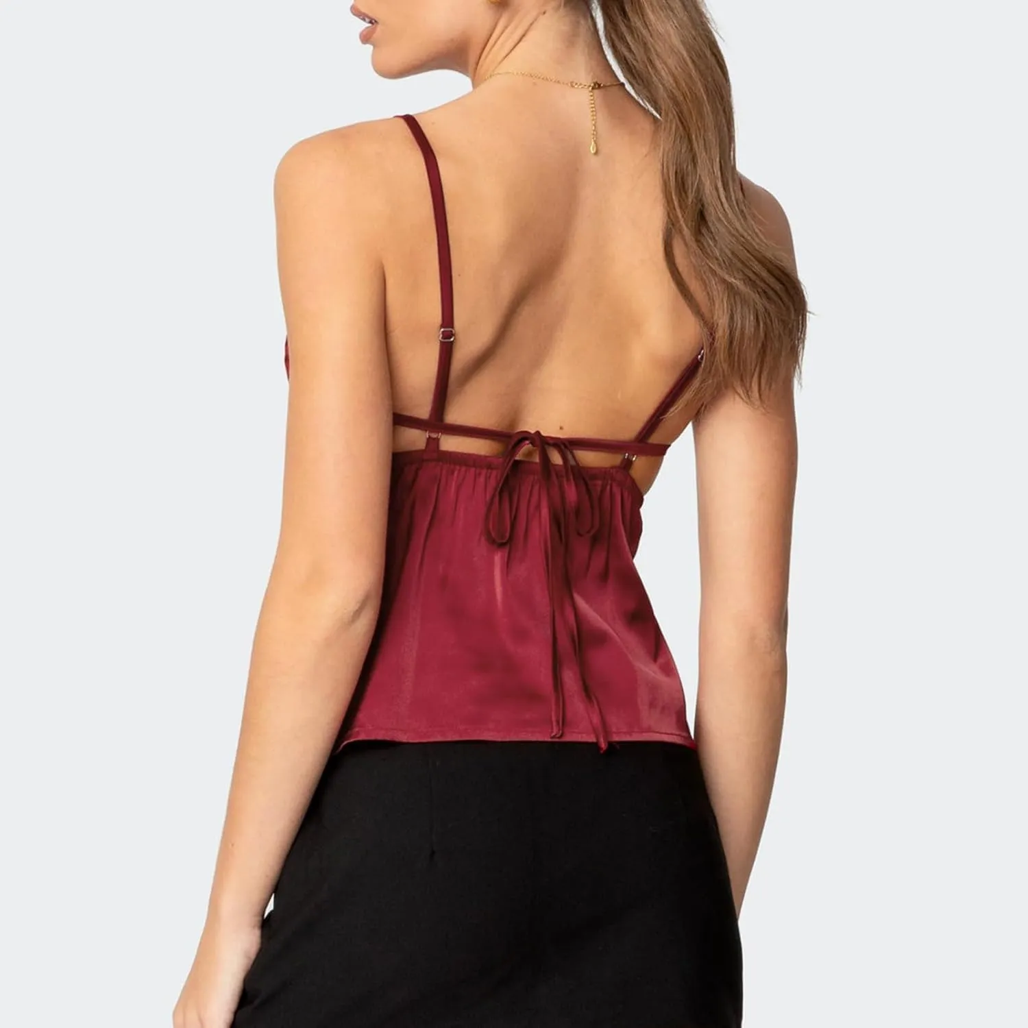 Women Y2k Tank Tops Lace Trim Cami Spaghetti Strap Top Cute Going Out Top