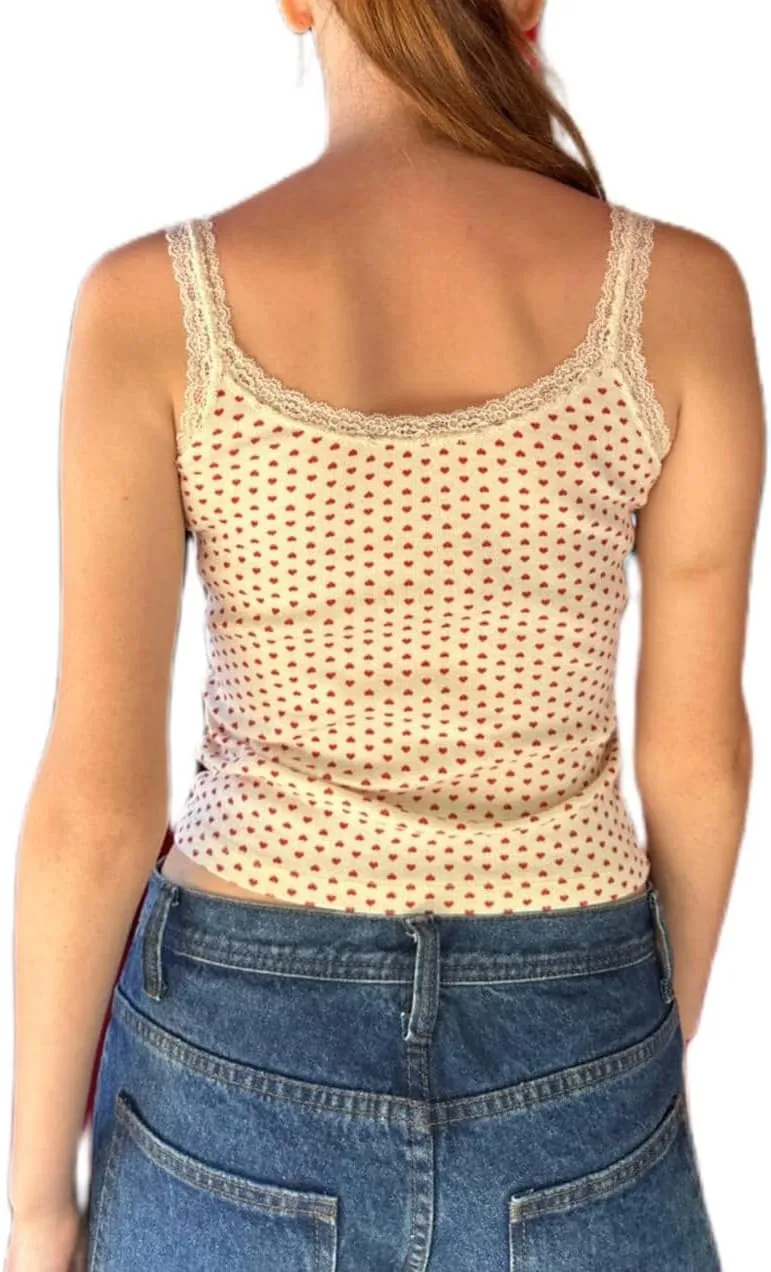Women Y2k Tank Tops Lace Trim Cami Spaghetti Strap Top Cute Going Out Top