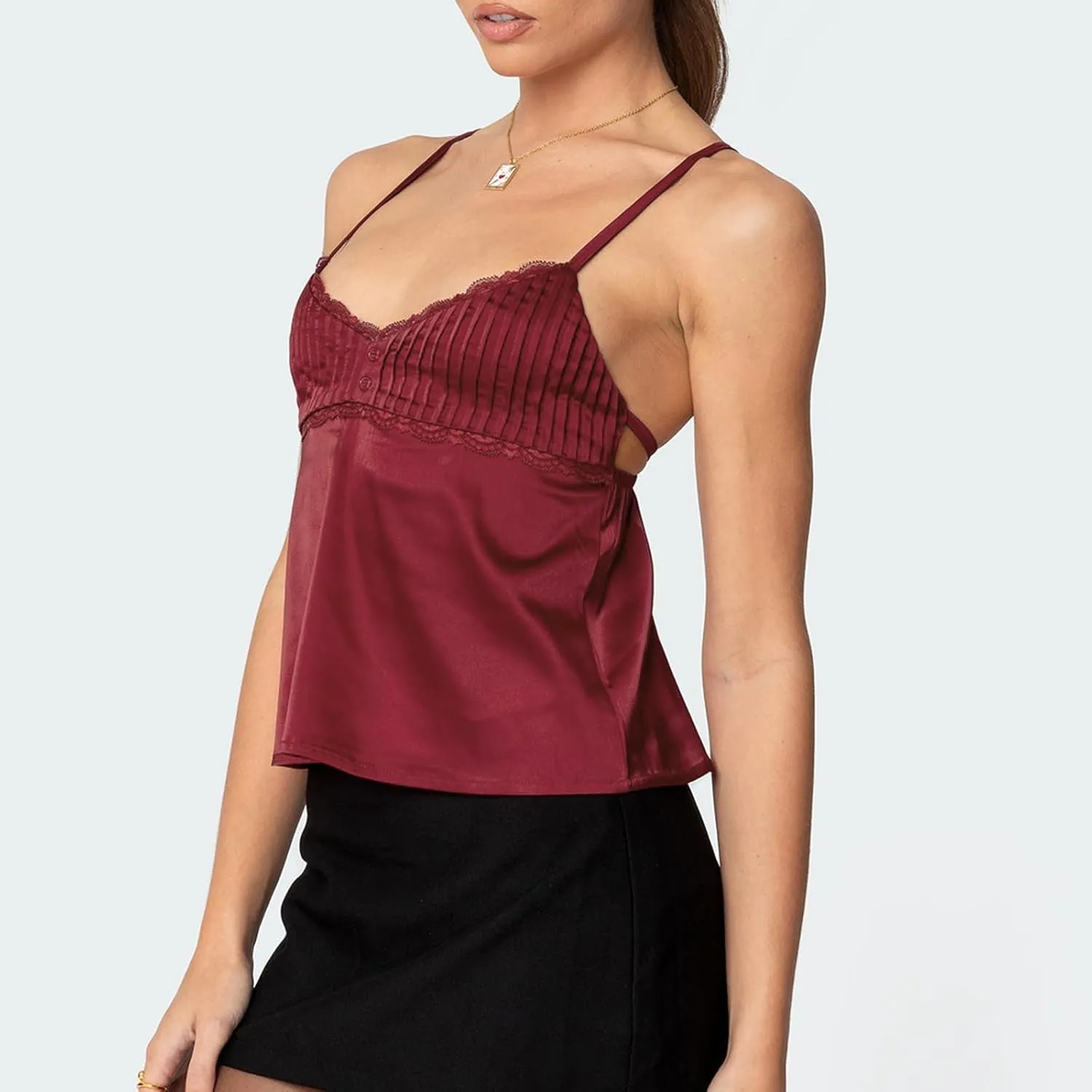Women Y2k Tank Tops Lace Trim Cami Spaghetti Strap Top Cute Going Out Top