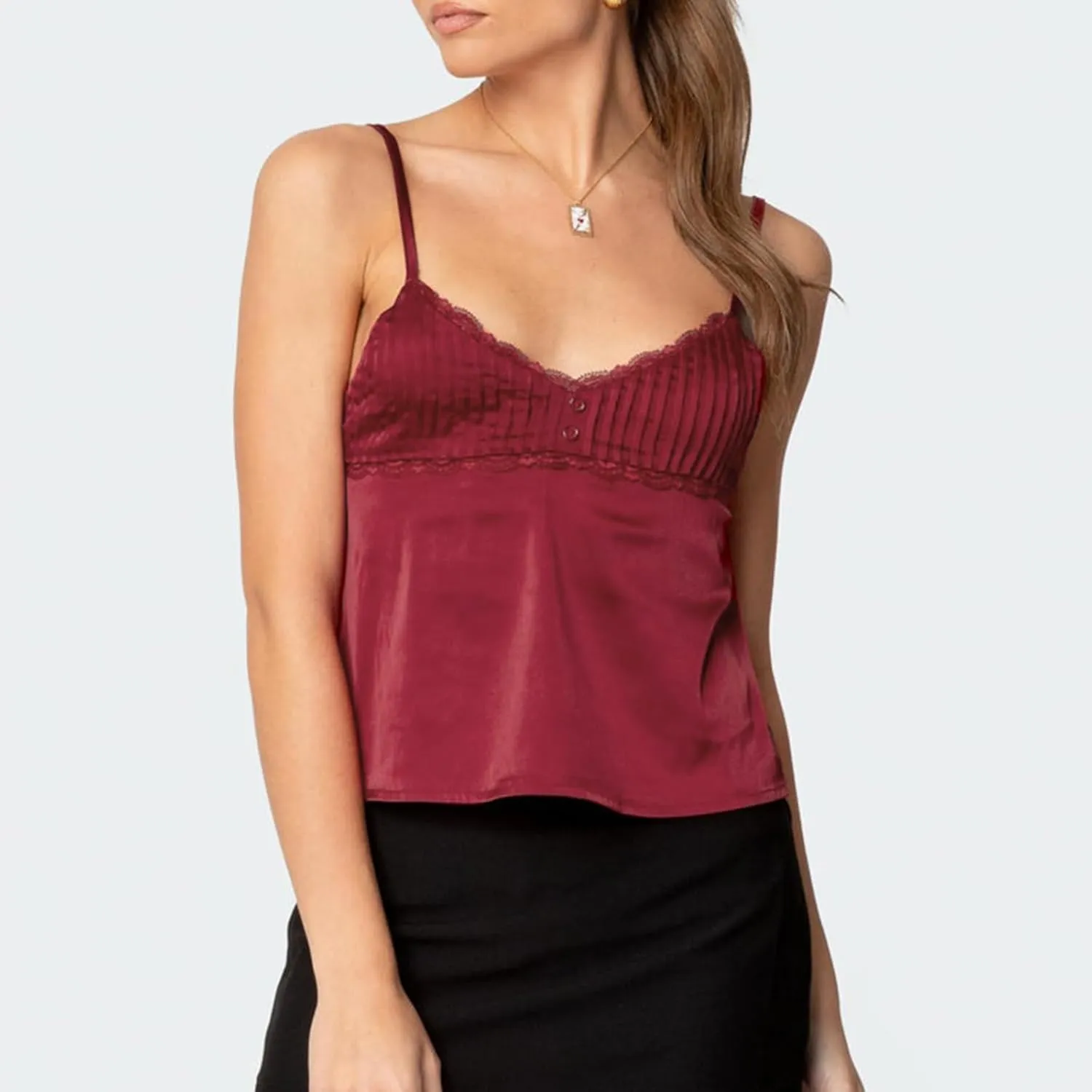 Women Y2k Tank Tops Lace Trim Cami Spaghetti Strap Top Cute Going Out Top