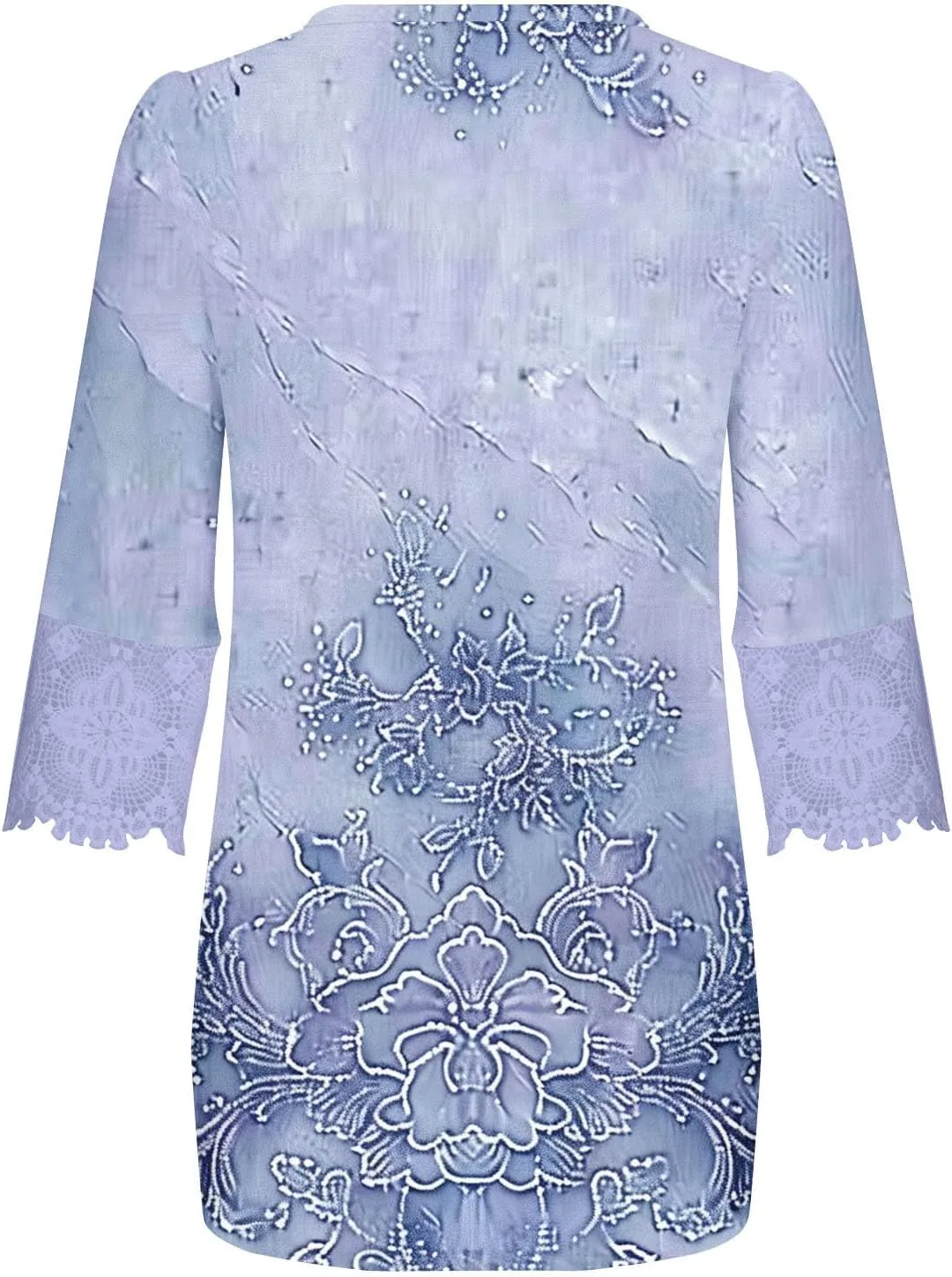 Womens 3/4 Sleeve Blouses Dressy Casual V-Neck Lace Crochet Tunics Shirts Loose Fit Button Ruffled Front Tops