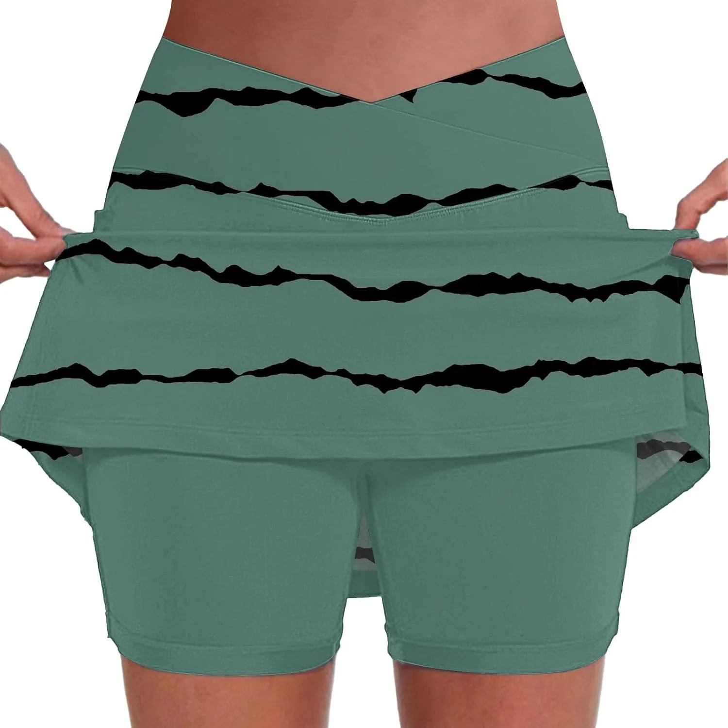 Womens Activewear Pleated Tennis Skirts Fade Pattern Printed Culottes Skinny Mid Waisted Workout Summer Soft Skirt