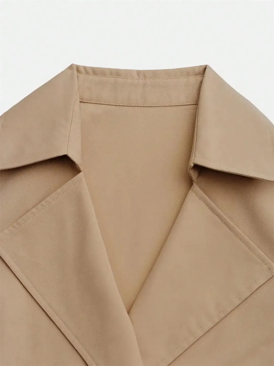 Women's British-Style Double-Breasted Windbreaker Waist-Cinched Midi Jacket Long Sleeves Trench Coat