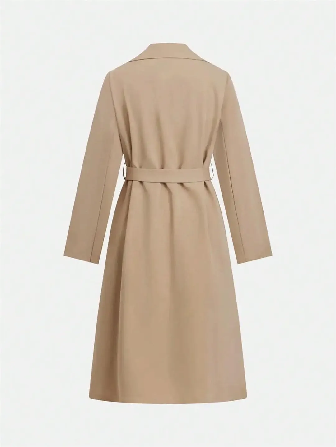 Women's British-Style Double-Breasted Windbreaker Waist-Cinched Midi Jacket Long Sleeves Trench Coat