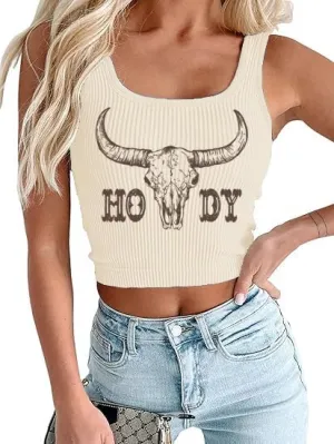 Women's Cowgirl Country Concert Sleeveless Cropped Tank Top Summer Casual Cowboy Shirt Western Graphic Top Cute Outfit