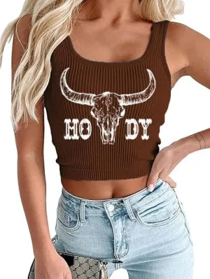 Women's Cowgirl Country Concert Sleeveless Cropped Tank Top Summer Casual Cowboy Shirt Western Graphic Top Cute Outfit