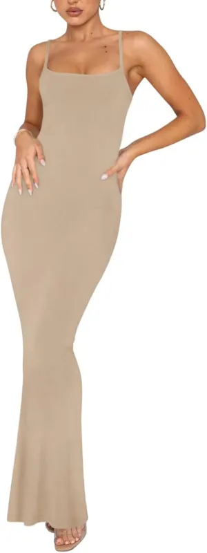 Womens Dresses Sexy Lounge Slip Long Dress Bodycon Spaghetti Strap Sleeveless Maxi Dresses Elegant Dressy Dress 2025