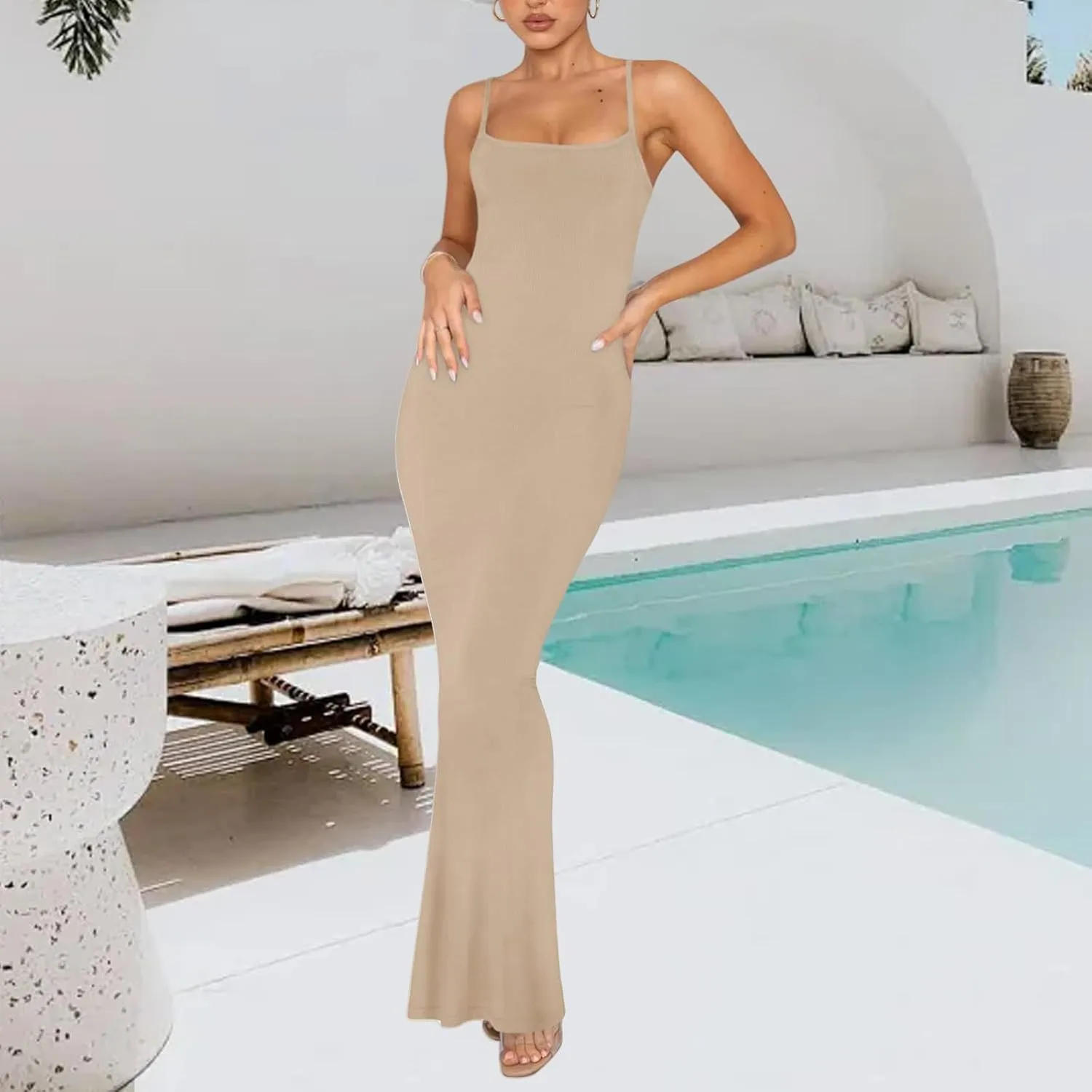 Womens Dresses Sexy Lounge Slip Long Dress Bodycon Spaghetti Strap Sleeveless Maxi Dresses Elegant Dressy Dress 2025