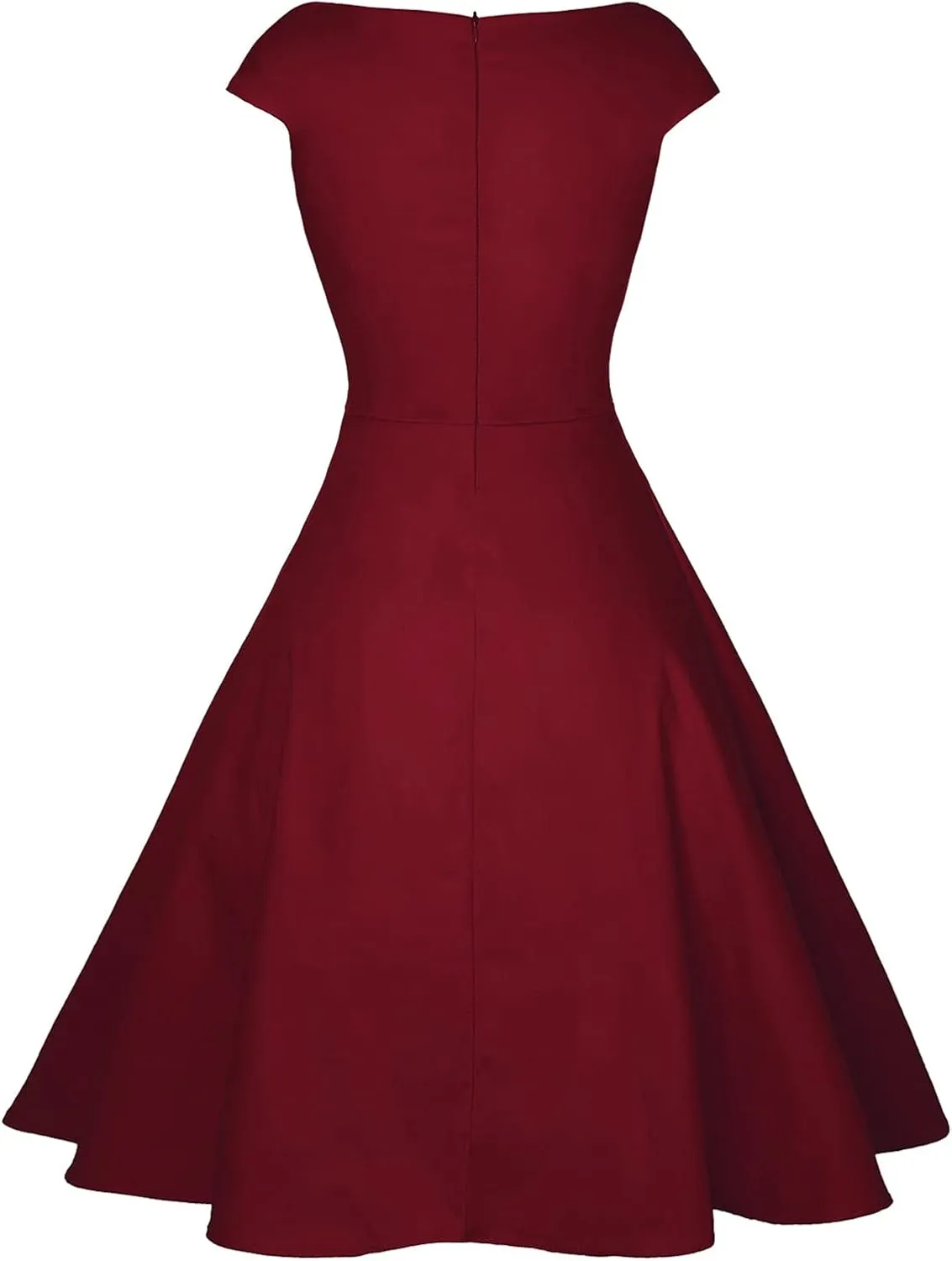 Womens Elegant Collar Design Cocktail Cap Sleeve Tunic Aline Knee Length Flowy Swing Wedding