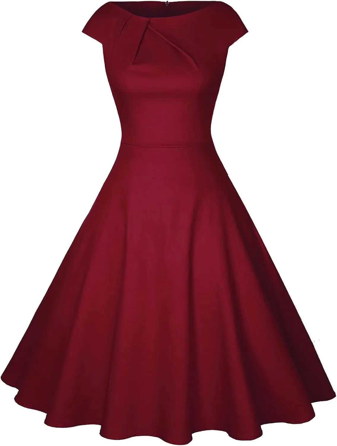 Womens Elegant Collar Design Cocktail Cap Sleeve Tunic Aline Knee Length Flowy Swing Wedding
