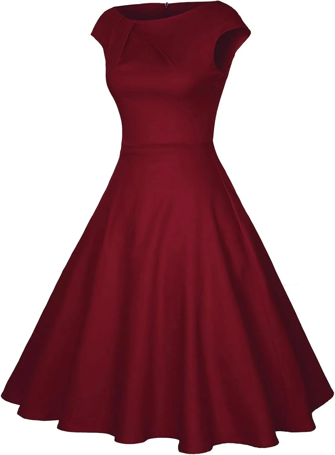 Womens Elegant Collar Design Cocktail Cap Sleeve Tunic Aline Knee Length Flowy Swing Wedding