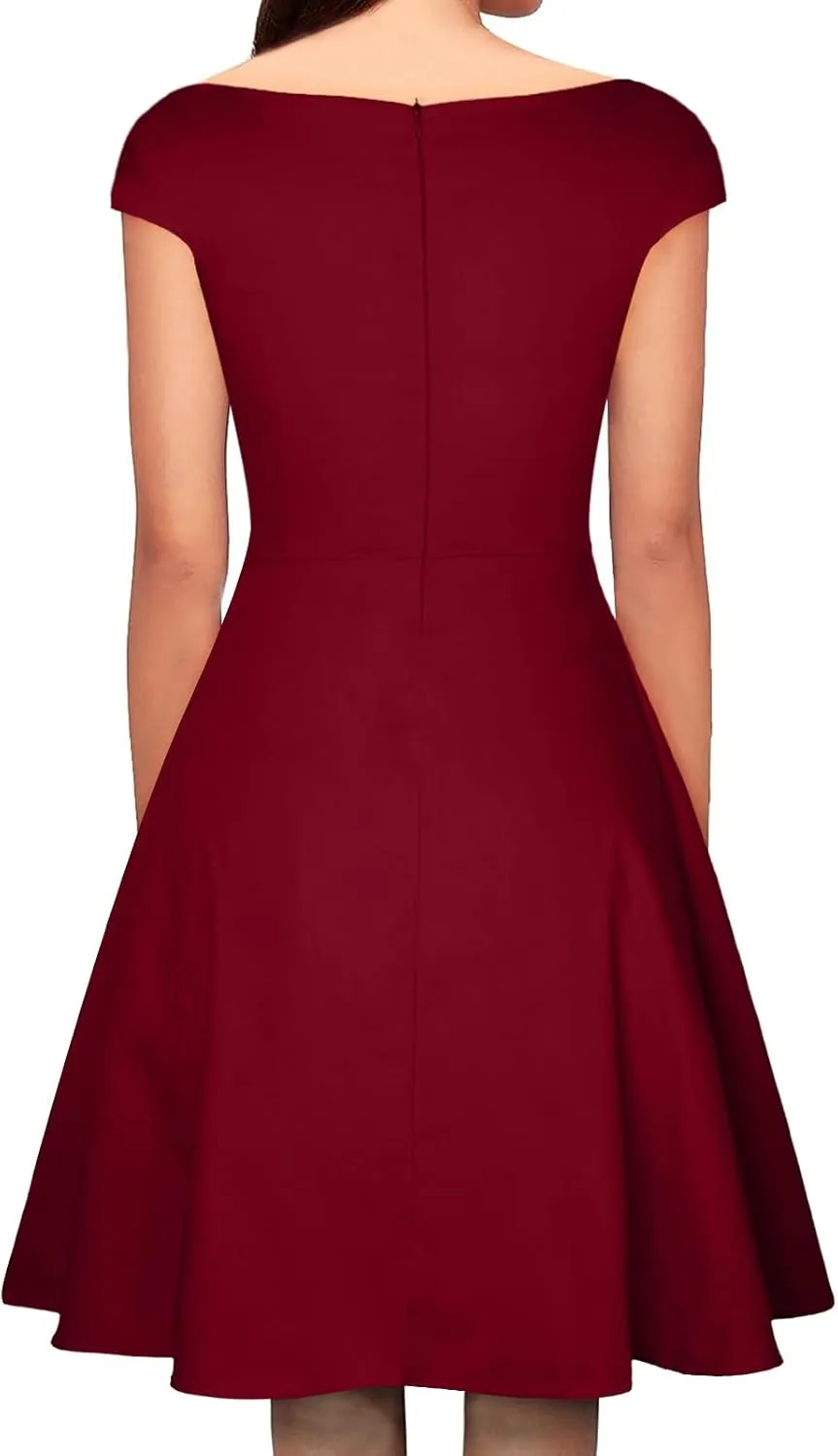 Womens Elegant Collar Design Cocktail Cap Sleeve Tunic Aline Knee Length Flowy Swing Wedding