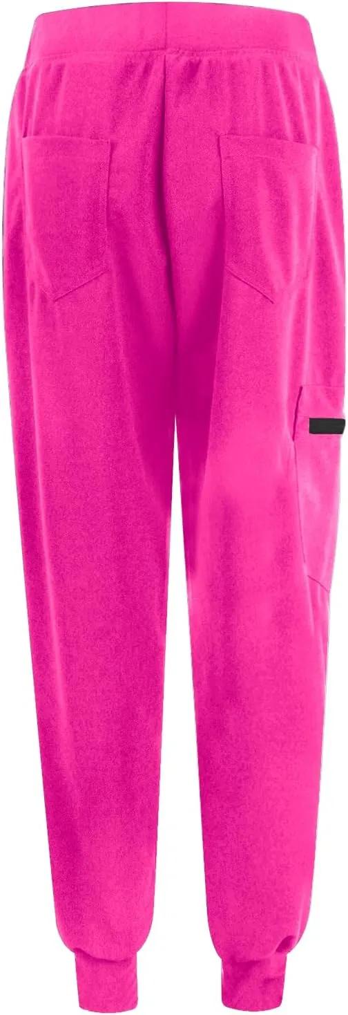 Womens Jogger Scrub Pants High Waisted Drawstring Joggers with Pockets Casual Stretch Cargo Lounge Pants