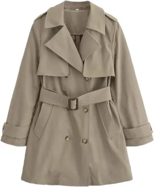 Women's Long Double-Breasted Belted Trench Coat Long-Sleeved Lapel Adjustable Waist Windbreaker
