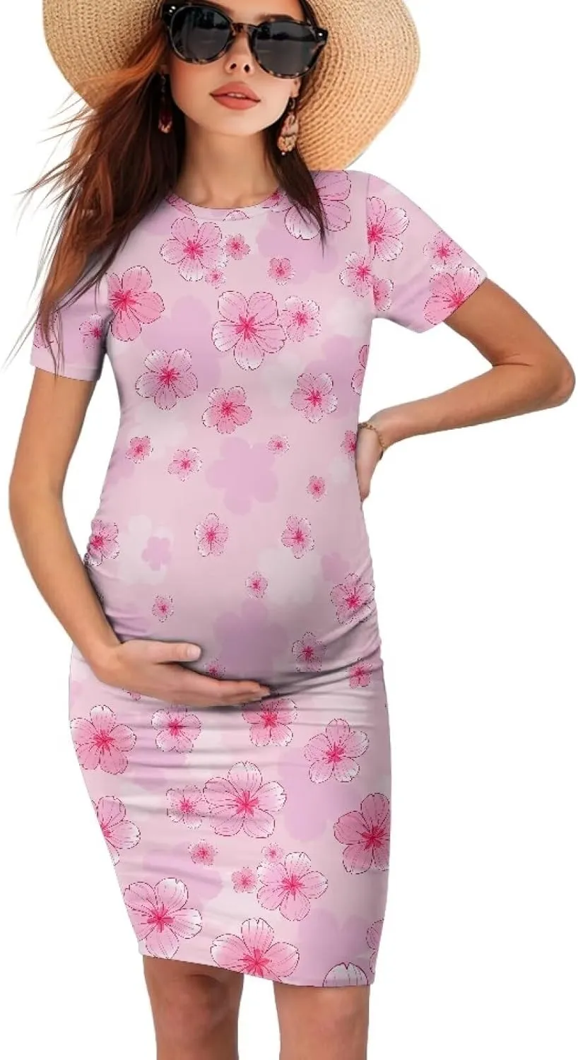 Women's Maternity Pregnancy Dress Casual Ruched Maternity Dress Stretch Slim Fit Lounge Pregnancy Dress