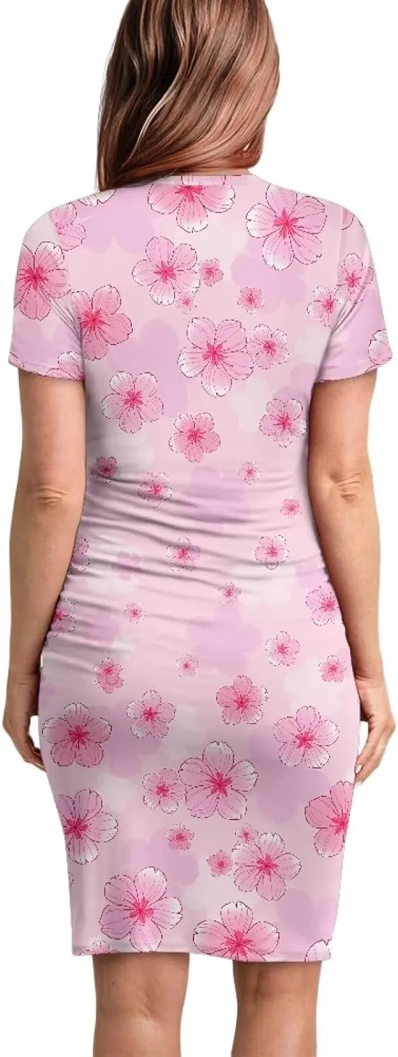 Women's Maternity Pregnancy Dress Casual Ruched Maternity Dress Stretch Slim Fit Lounge Pregnancy Dress