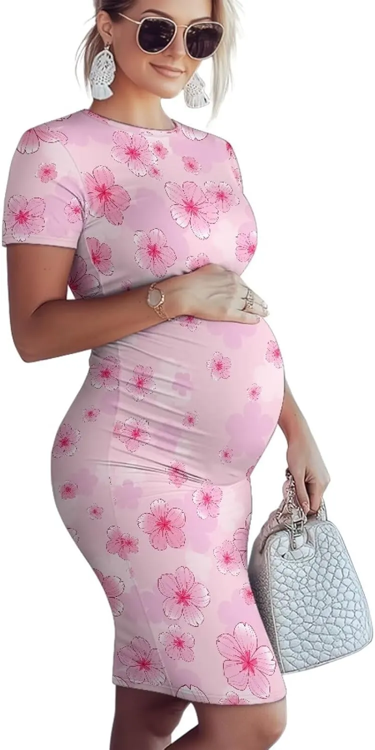 Women's Maternity Pregnancy Dress Casual Ruched Maternity Dress Stretch Slim Fit Lounge Pregnancy Dress