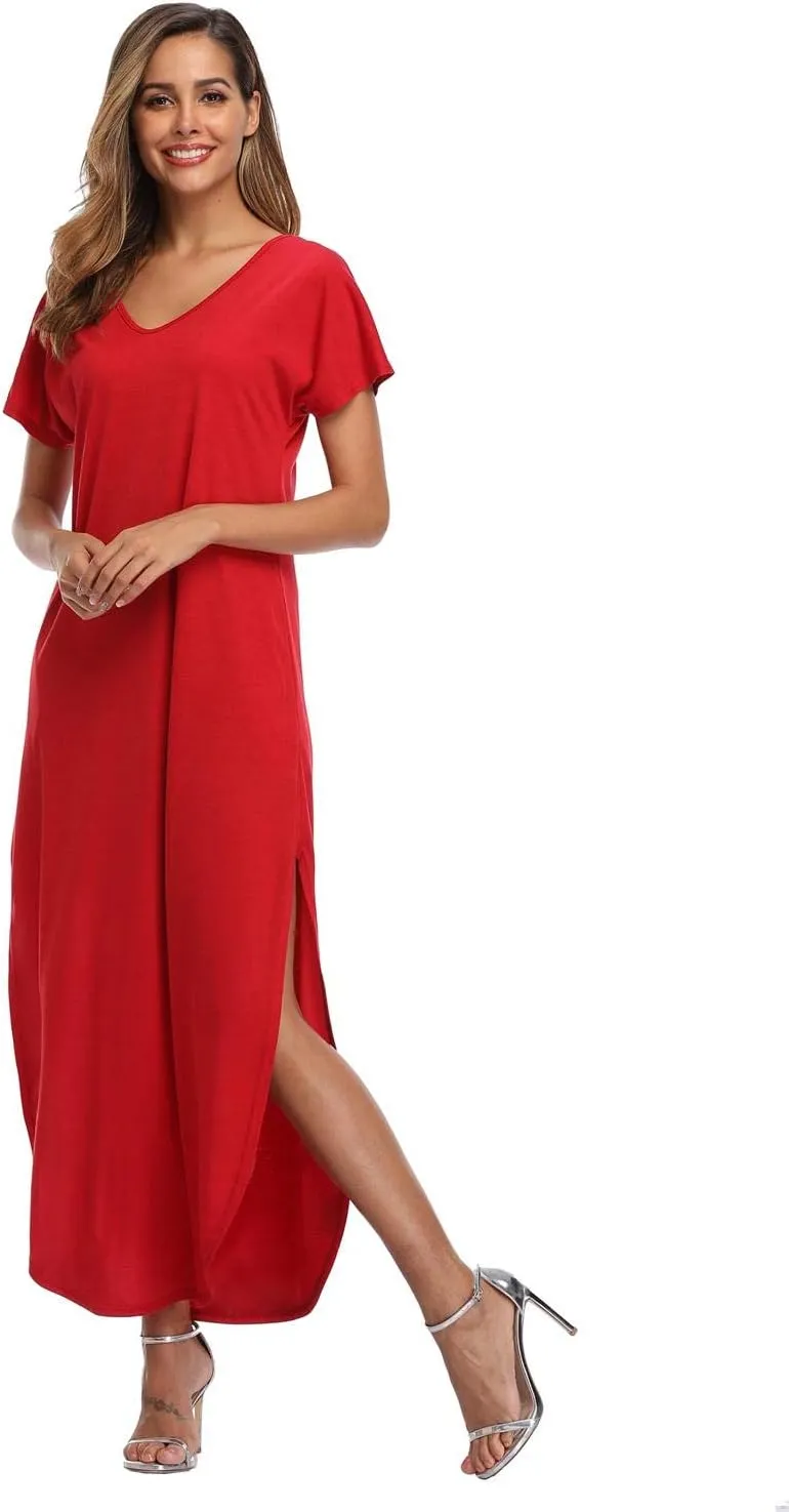 Women's Maxi Dress Floral Printed Long Casual Beach Party Dress with Pocket