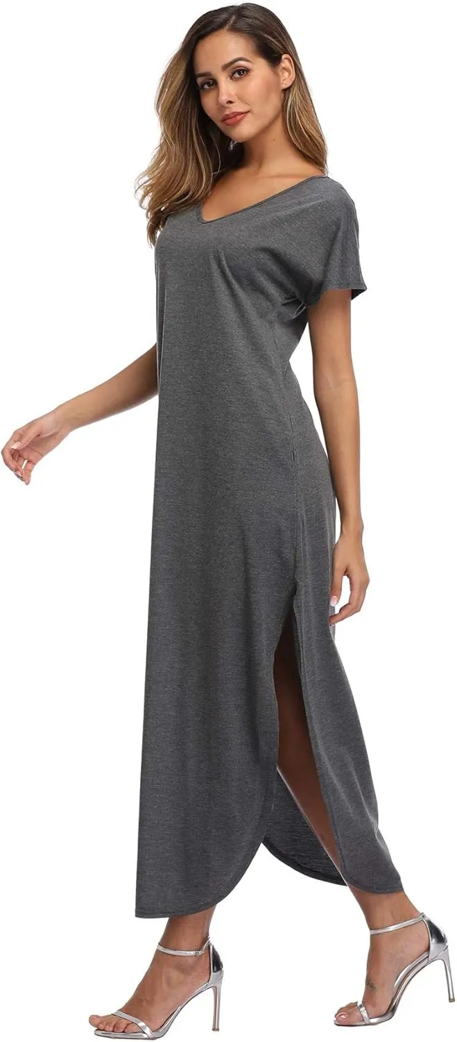 Women's Maxi Dress Floral Printed Long Casual Beach Party Dress with Pocket