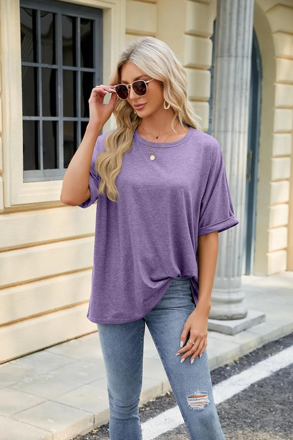 Women's Oversized T Shirts Loose Fit Tunic Tshirts Casual Summer Short Sleeve Tops Basic Tees