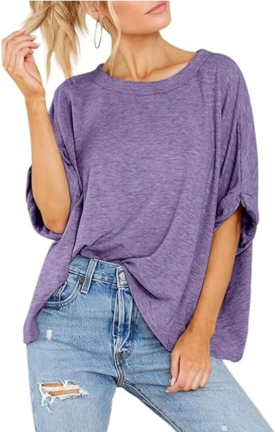 Women's Oversized T Shirts Loose Fit Tunic Tshirts Casual Summer Short Sleeve Tops Basic Tees