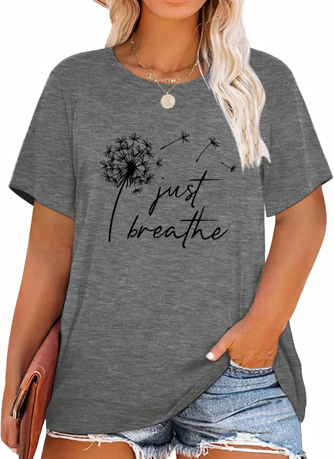 Womens Plus Size Dandelion Print Tshirt Cute Graphic Floral Tees Short Sleeve Summer Blessed Tee Tops