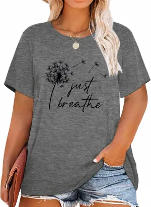 Womens Plus Size Dandelion Print Tshirt Cute Graphic Floral Tees Short Sleeve Summer Blessed Tee Tops