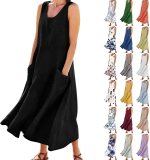 Women's Plus Size Summer Dresses 2025 Trendy Sleeveless Dresses Casual Baggy Flowy Maxi Sun Dresses Pocket