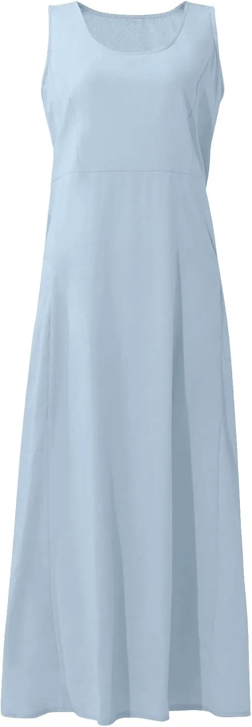 Women's Plus Size Summer Dresses 2025 Trendy Sleeveless Dresses Casual Baggy Flowy Maxi Sun Dresses Pocket