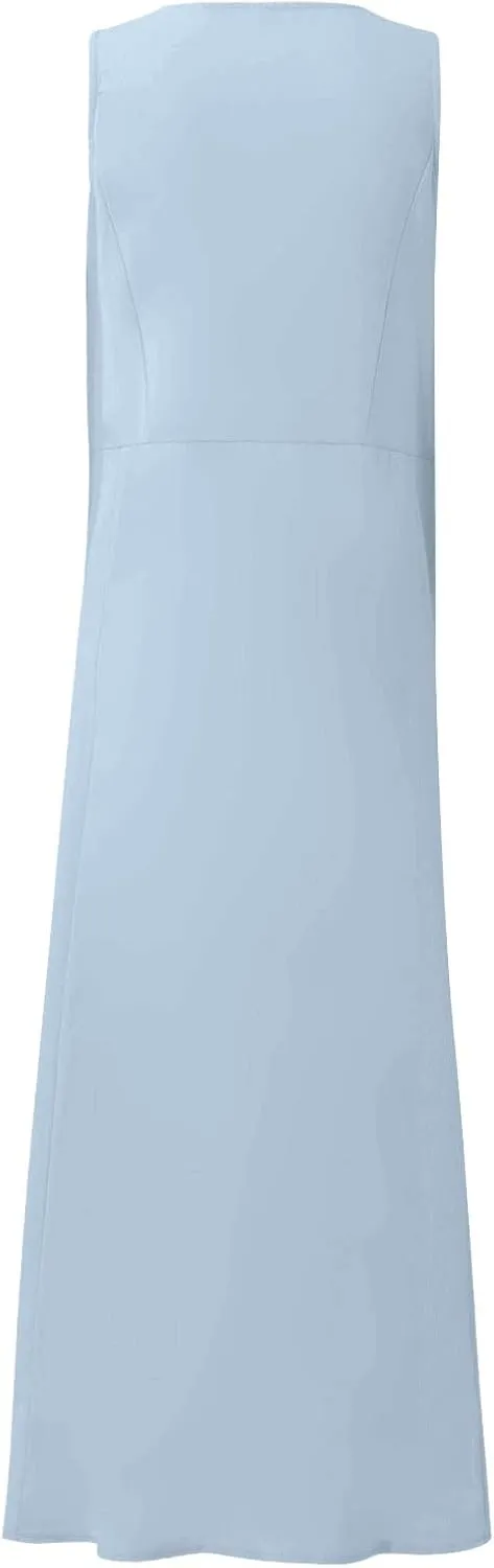 Women's Plus Size Summer Dresses 2025 Trendy Sleeveless Dresses Casual Baggy Flowy Maxi Sun Dresses Pocket