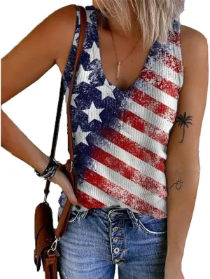 Women's Retro American Flag Tank Top 4Th of July Patriotic Print Casual Tank Top Independence Day Flag Shirt
