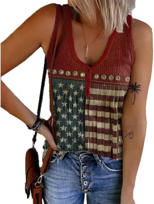 Women's Retro American Flag Tank Top 4Th of July Patriotic Print Casual Tank Top Independence Day Flag Shirt