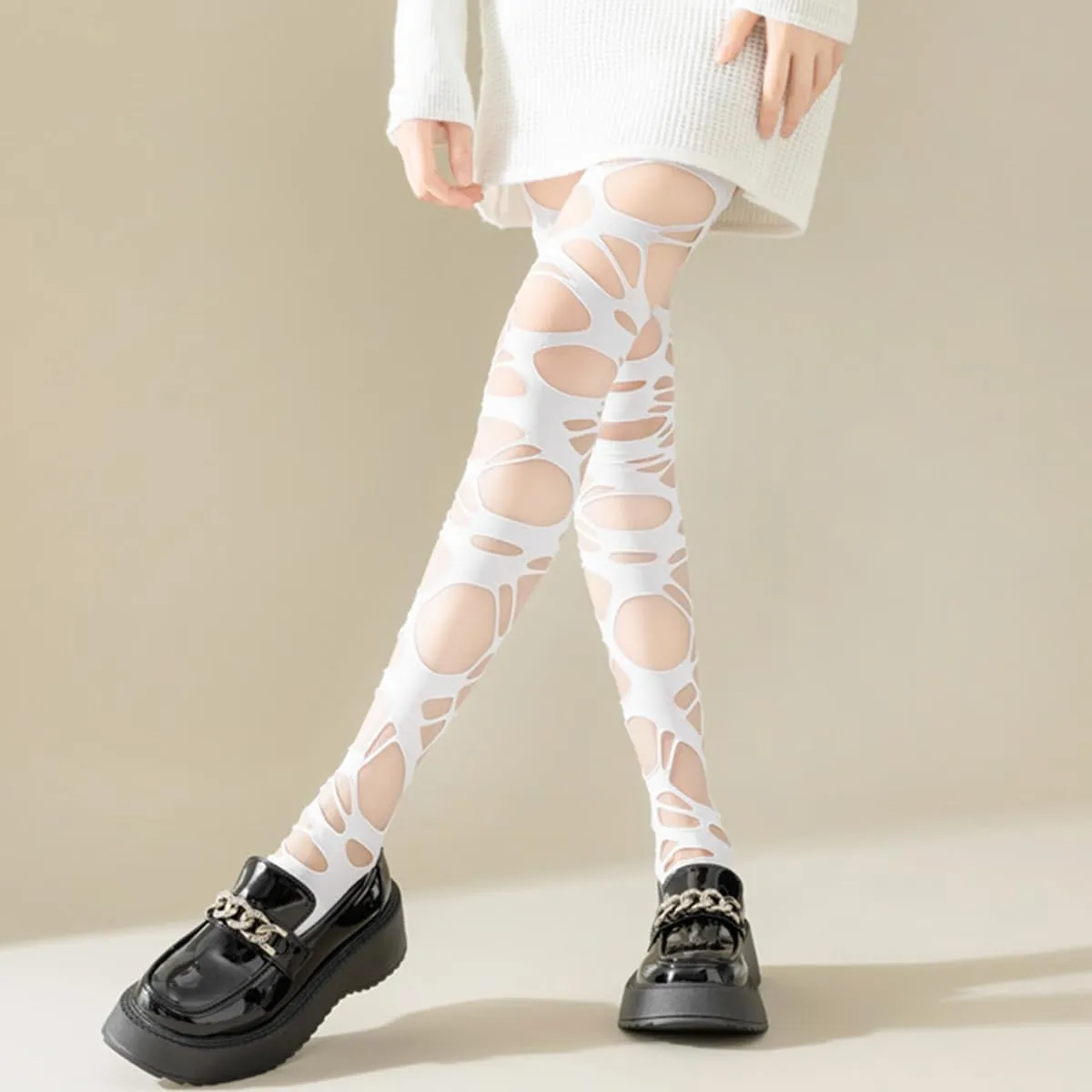 Women's Ripped Tights Gothic Fishnet Stocking Y2k Ragged Pantyhose Halloween Cosplay Party Hosiery Accessories