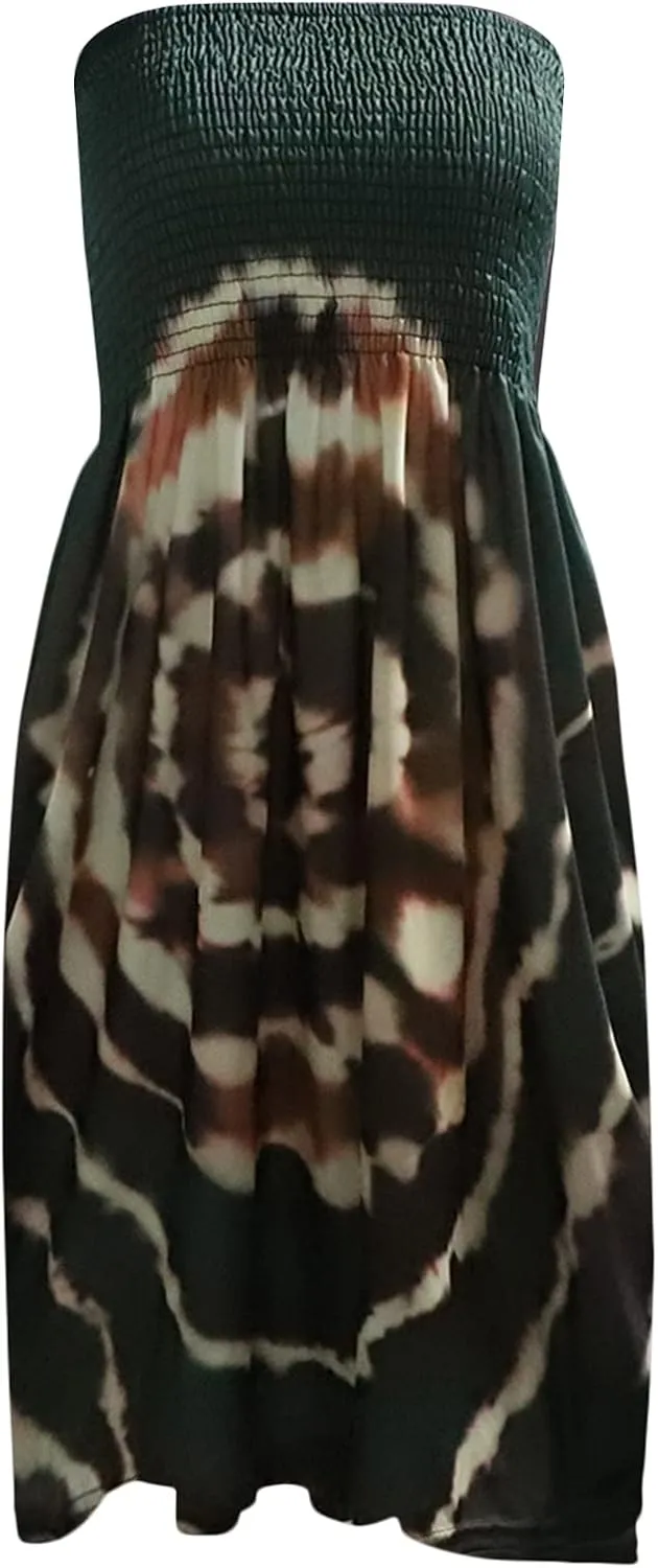 Women's Strapless Floral Bohemian Casual Mini Beach Dress Cover-ups Dress