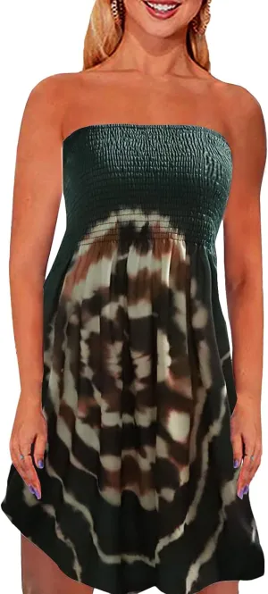 Women's Strapless Floral Bohemian Casual Mini Beach Dress Cover-ups Dress