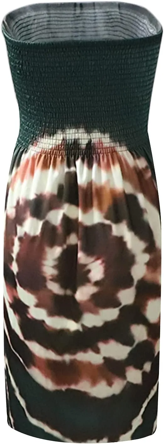 Women's Strapless Floral Bohemian Casual Mini Beach Dress Cover-ups Dress