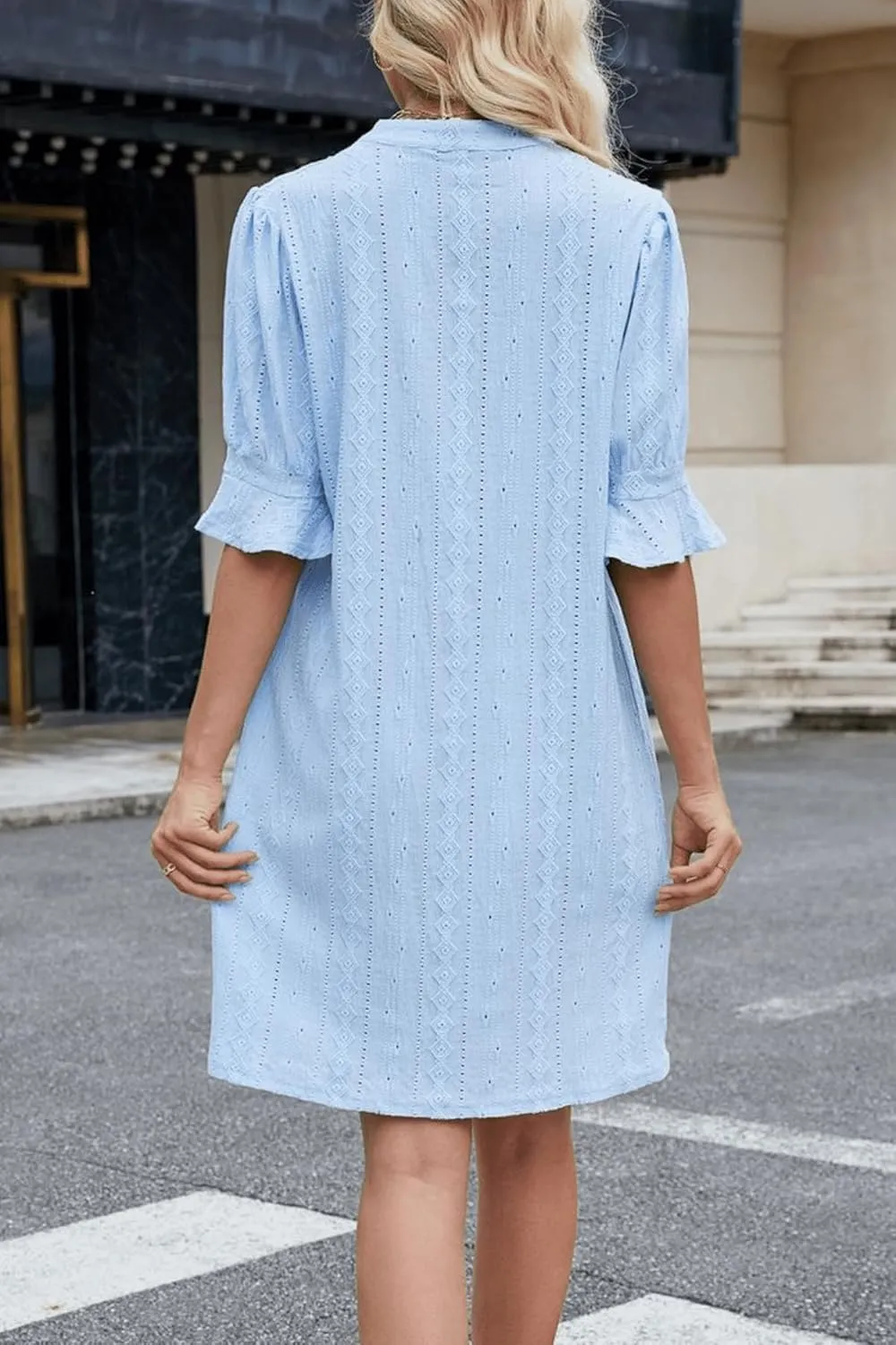 Womens Summer Dresses Ruffle Short Sleeve V Neck Shift Dress Casual Flowy Eyelet Embroidery Mini Dress